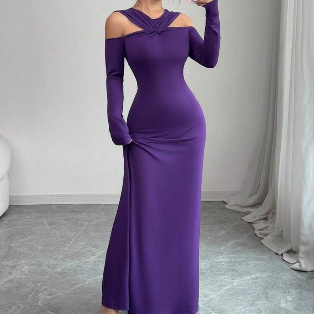 Elegant Purple Off-Shoulder Maxi Dress